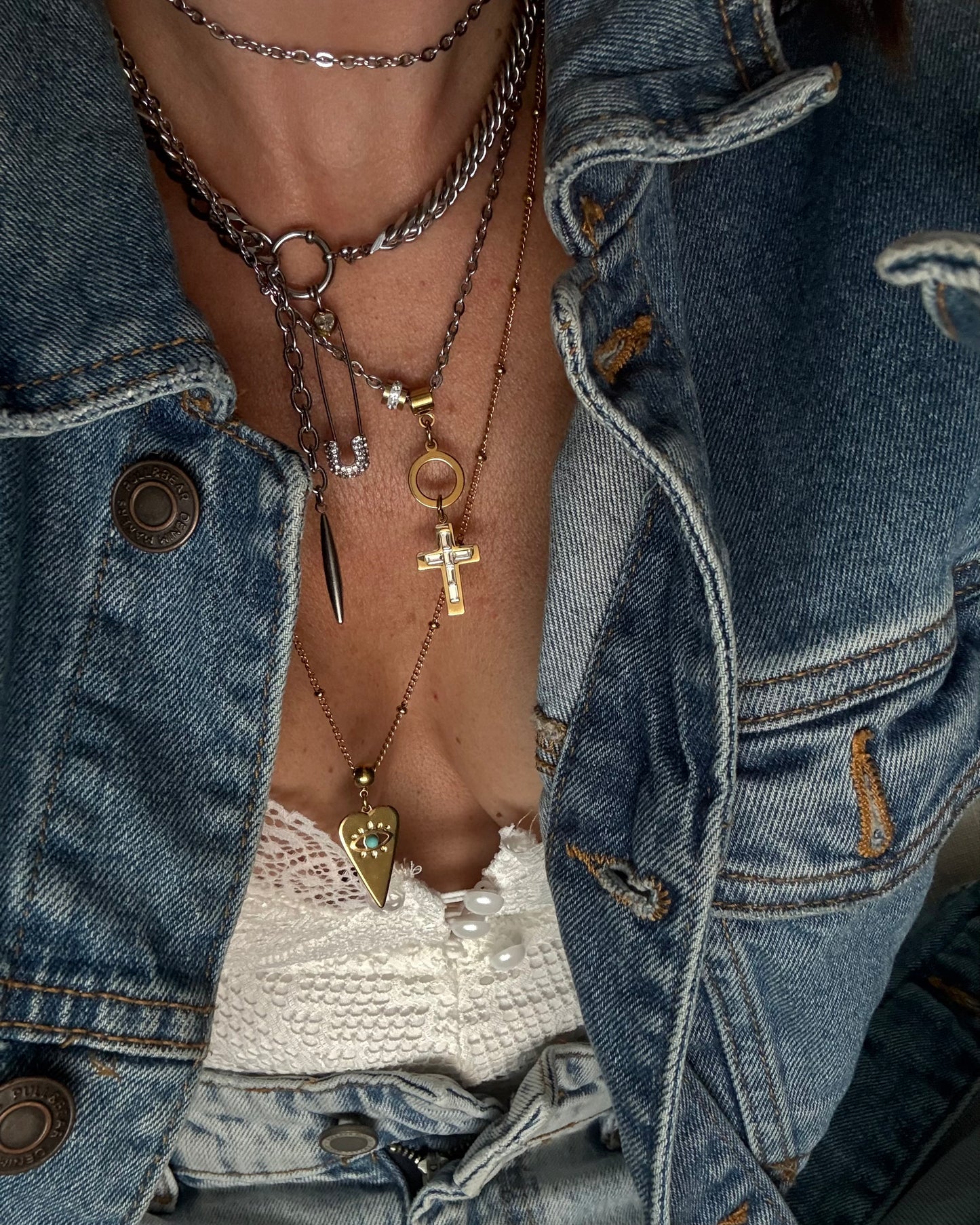 GOLD CROSSED CHARM NECKLACE