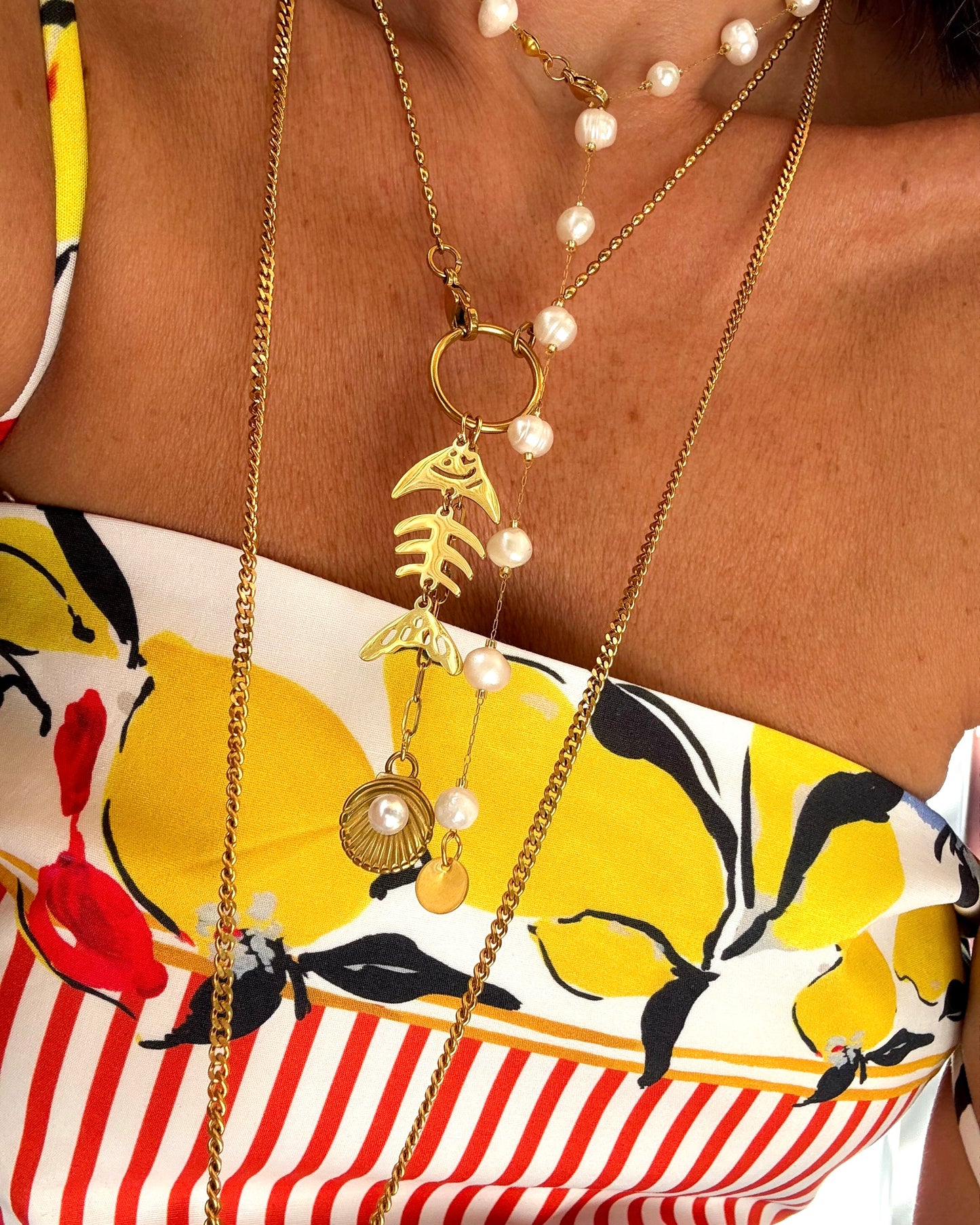 GOLDEN FISH & PEARL NECKLACE