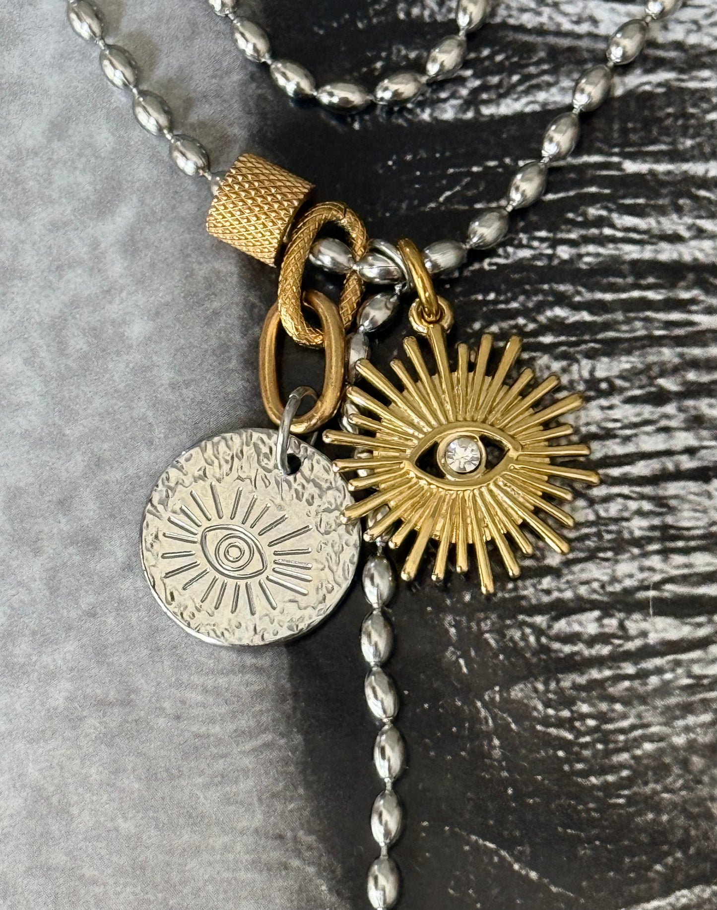 GOLD & SILVER EYE DROP NECKLACE