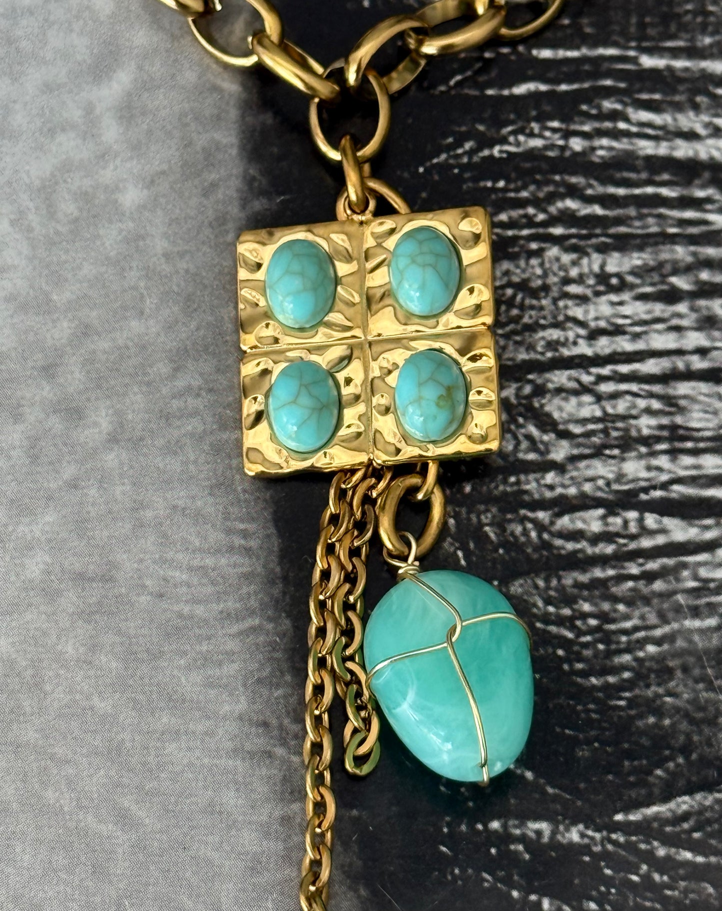 TURQUOISE MOSAIC CHARM NECKLACE