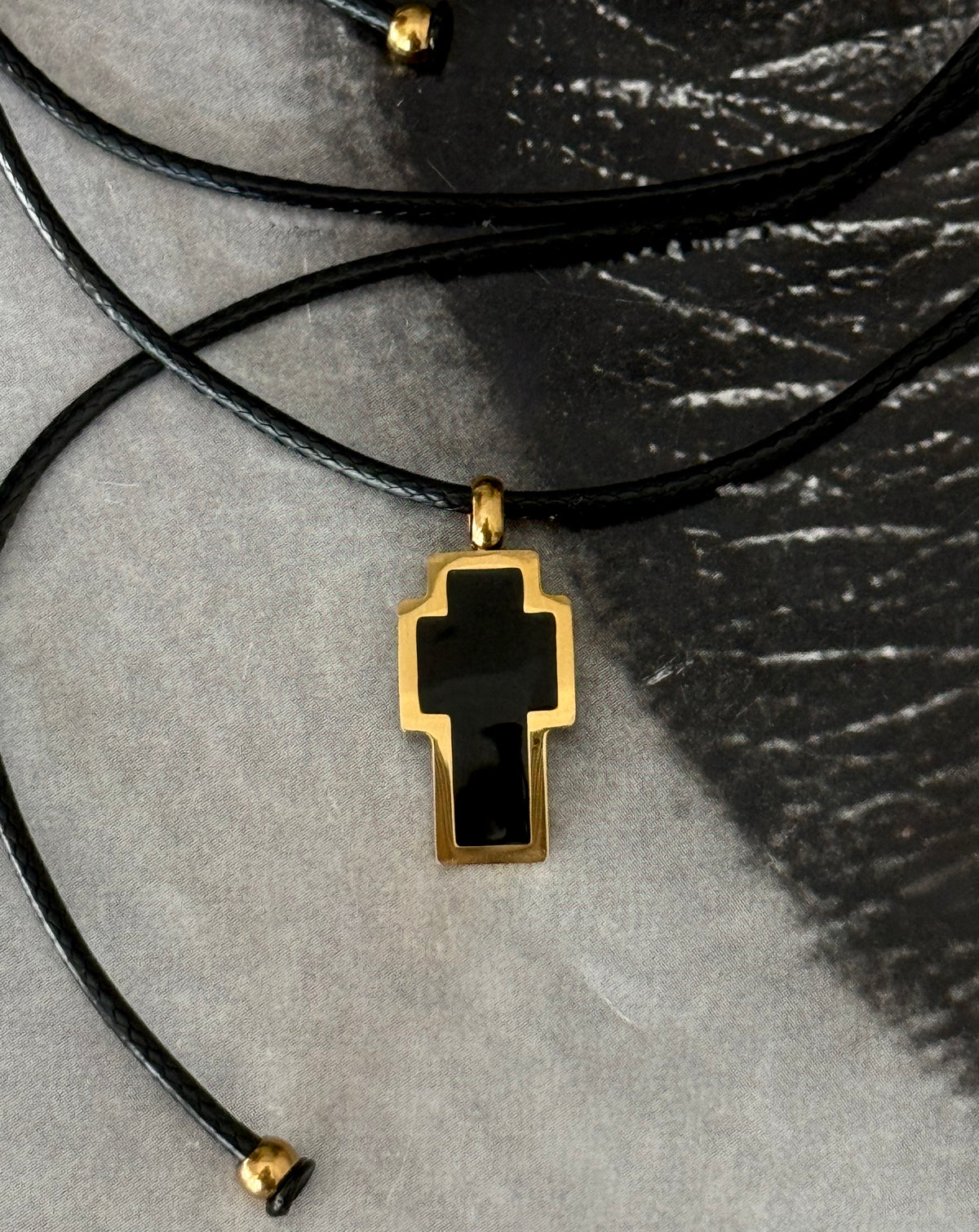 BLACK CROSS CORD NECKLACE