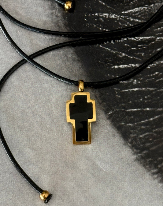 BLACK CROSS CORD NECKLACE