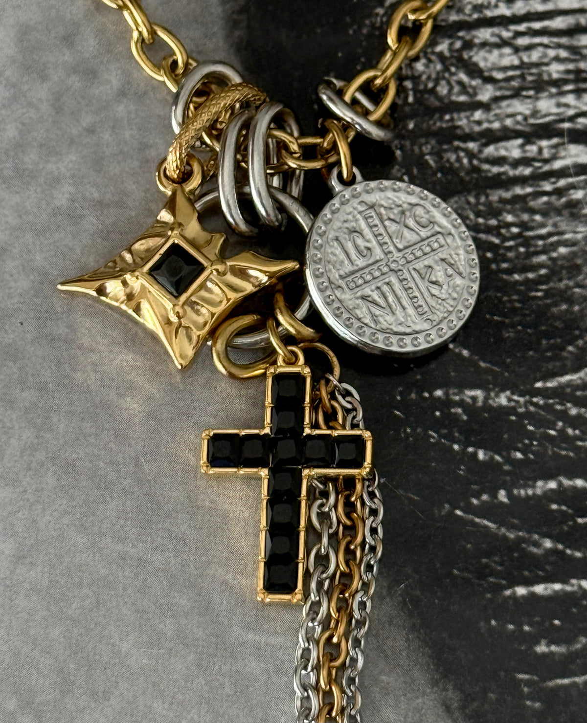 BLACK CROSS TIE NECKLACE