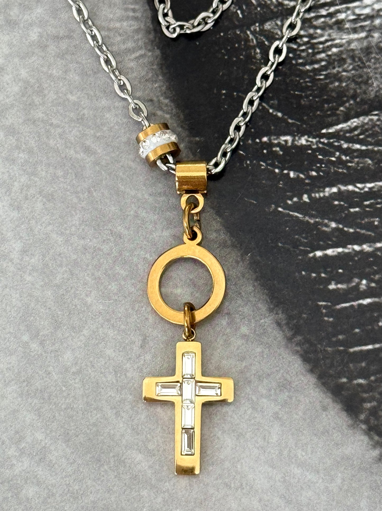 GOLD CROSSED CHARM NECKLACE