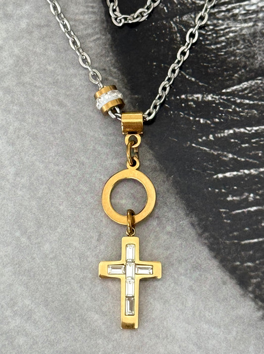 GOLD CROSSED CHARM NECKLACE