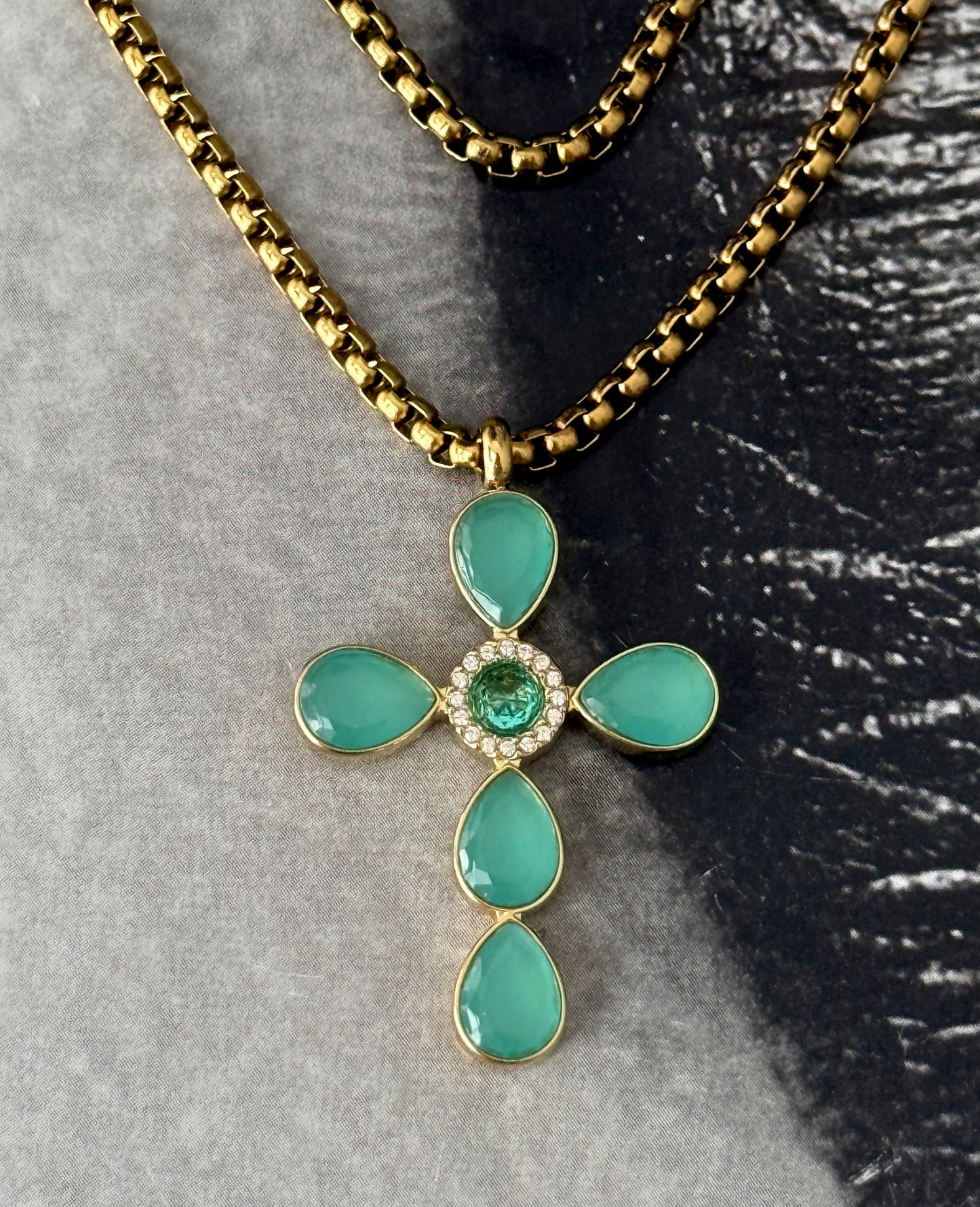 TURQUOISE GLOW CROSS NECKLACE