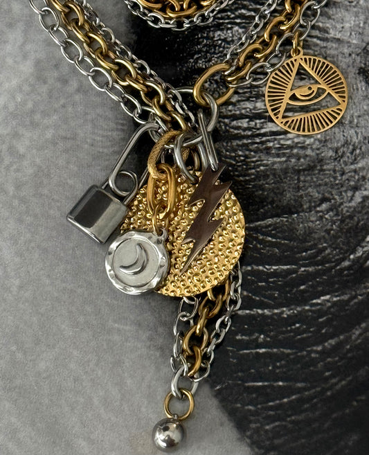 MULTI CHAIN CHARM TIE NECKLACE