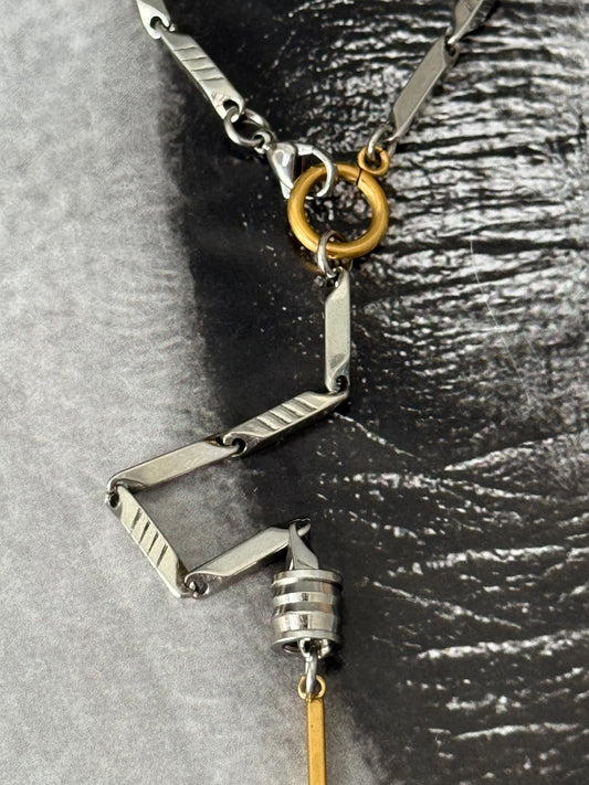 SILVER LARIAT WITH GOLD DETAILS NECKLACE