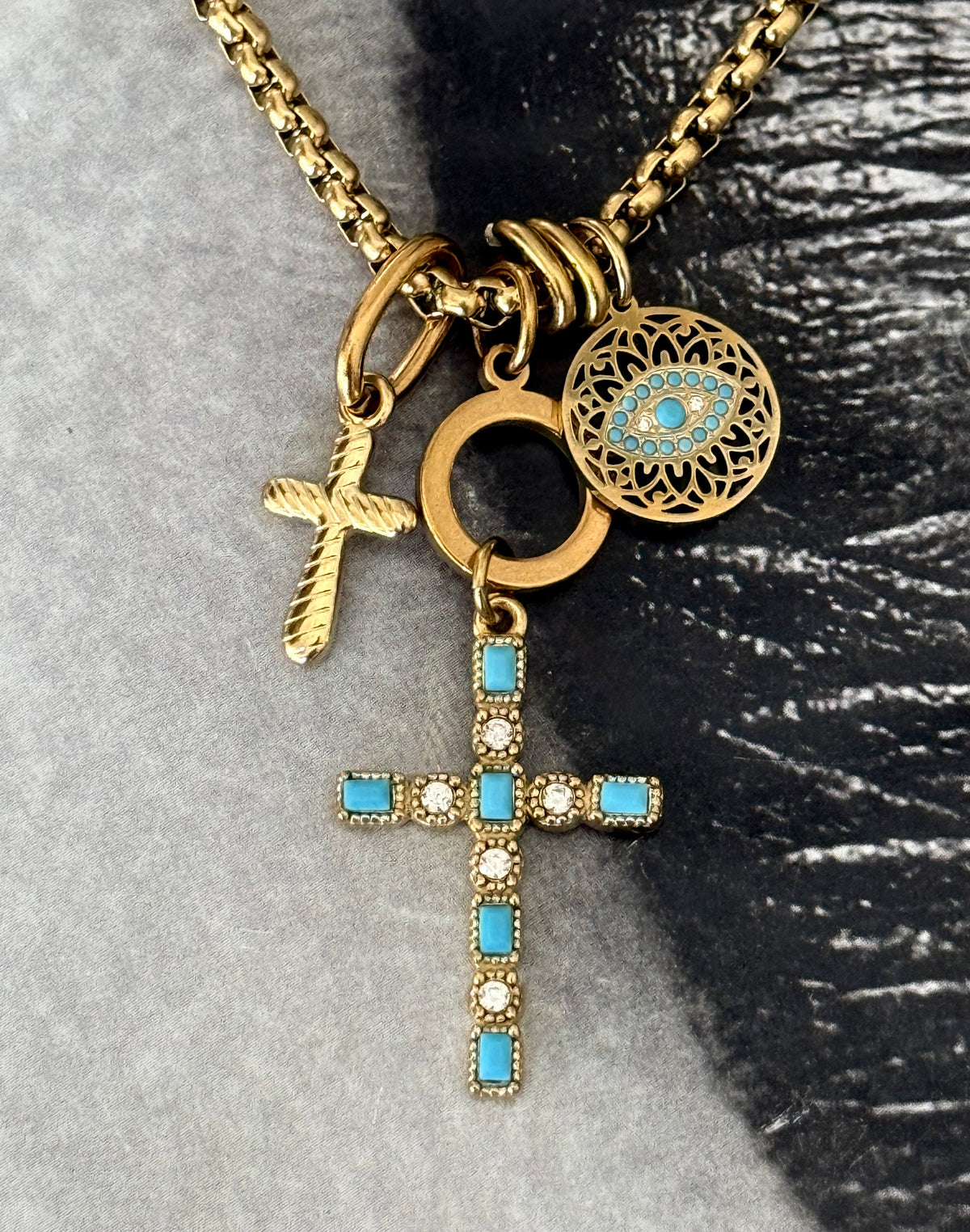 TURQUOISE CROSS CHARMS NECKLACE