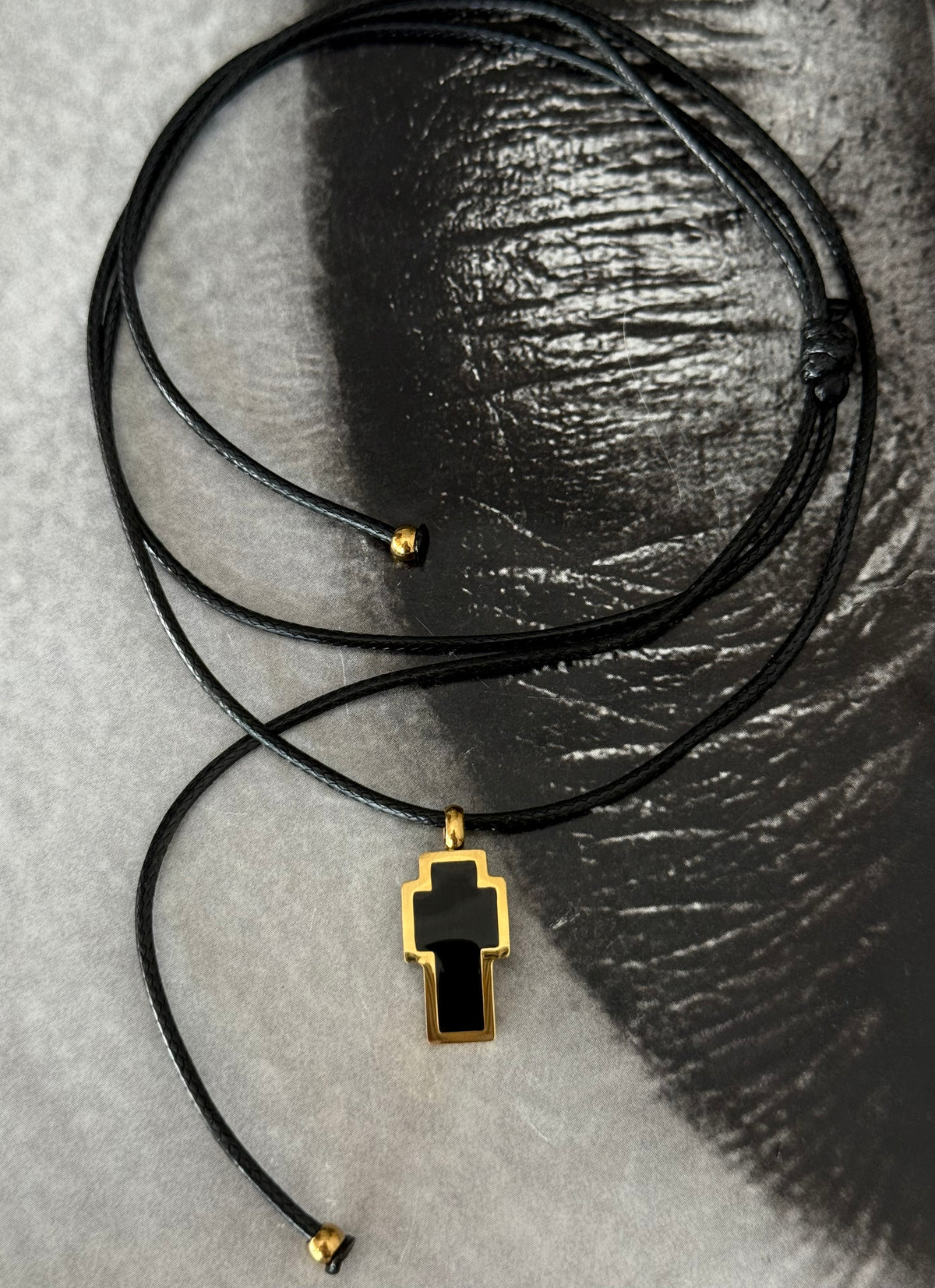 BLACK CROSS CORD NECKLACE