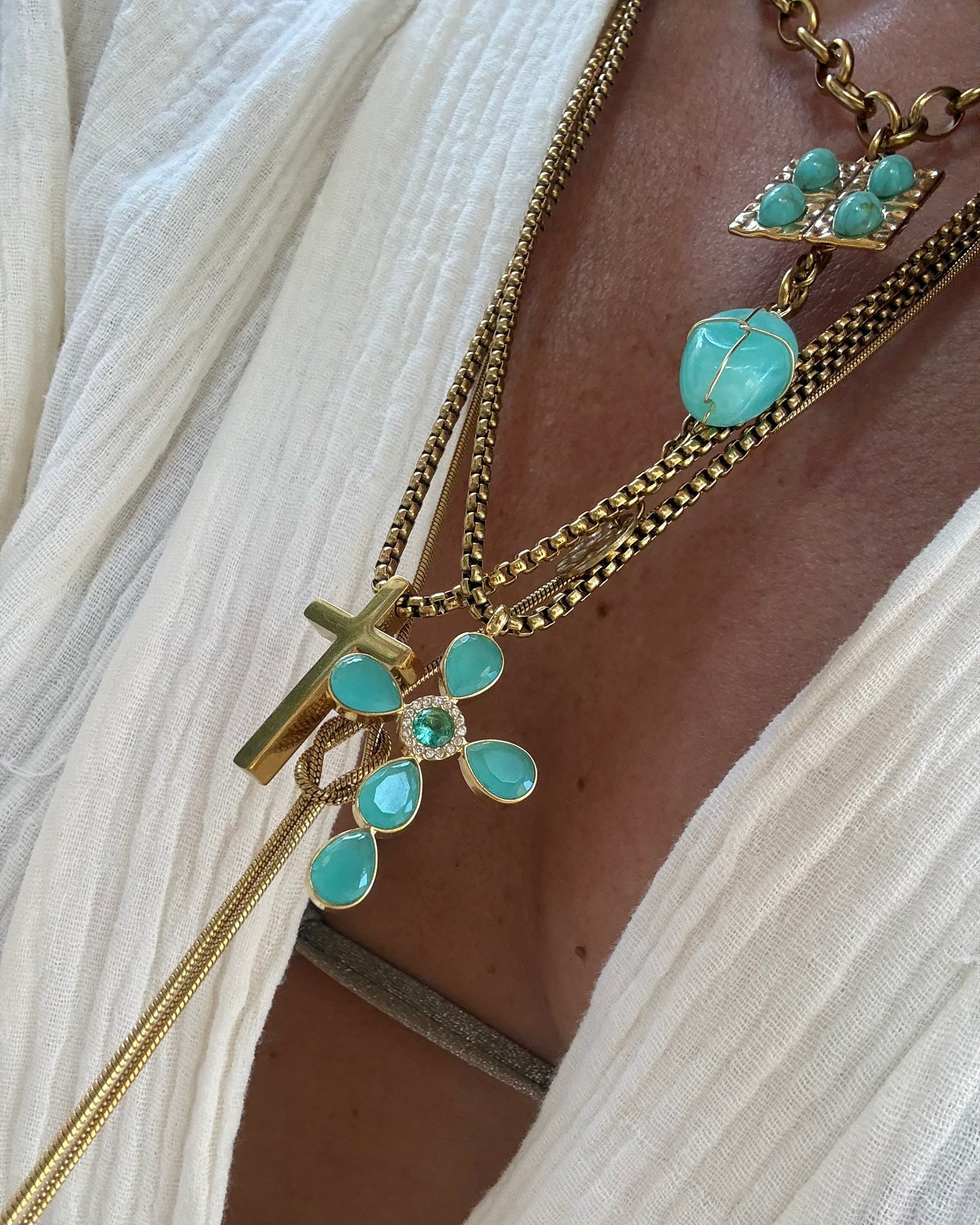 TURQUOISE MOSAIC CHARM NECKLACE