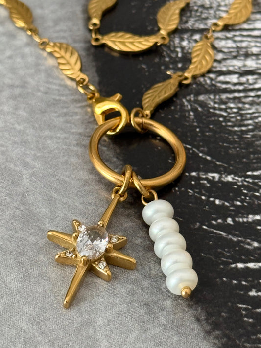 GOLDEN LEAF LARIAT NECKLACE