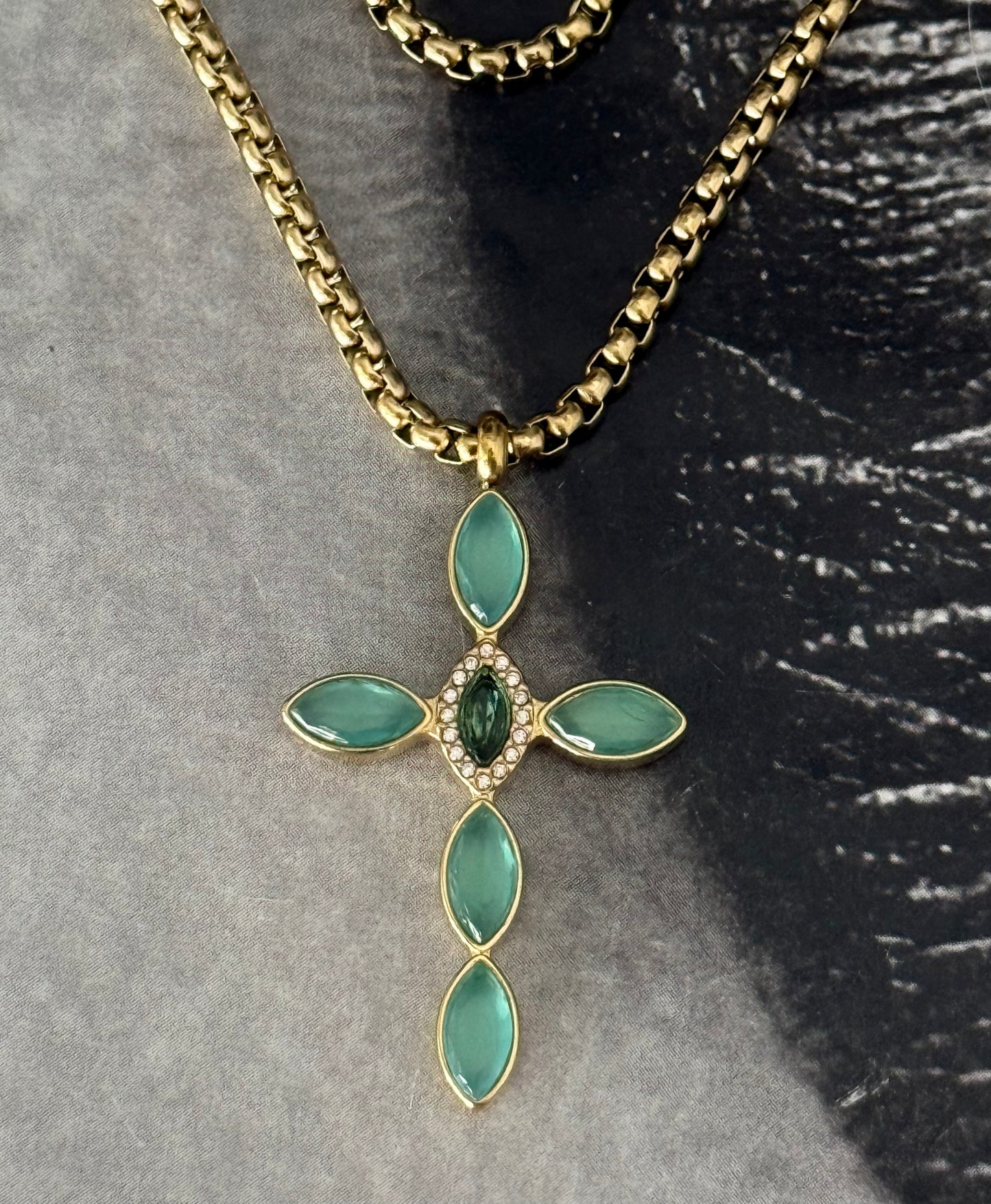 TURQUOISE GLOW CROSS NECKLACE