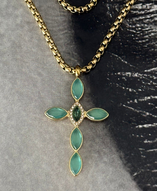 TURQUOISE GLOW CROSS NECKLACE