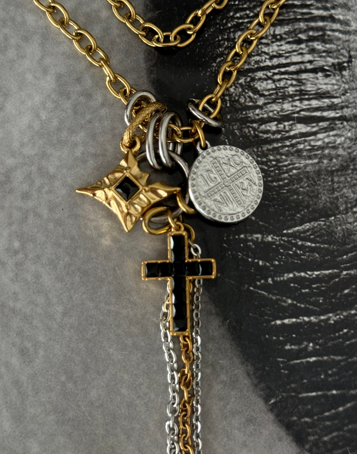 BLACK CROSS TIE NECKLACE