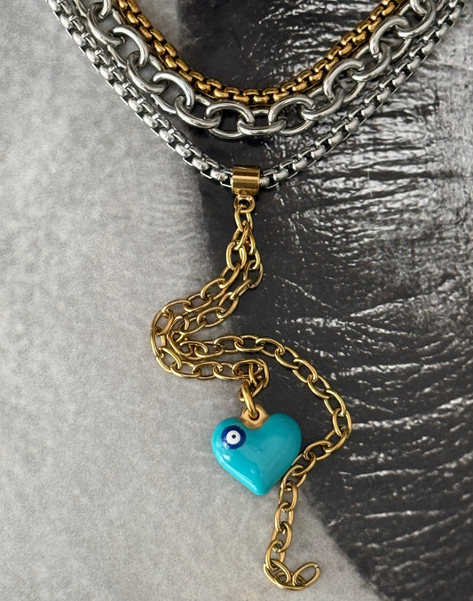 BLUE HEART DROP NECKLACE