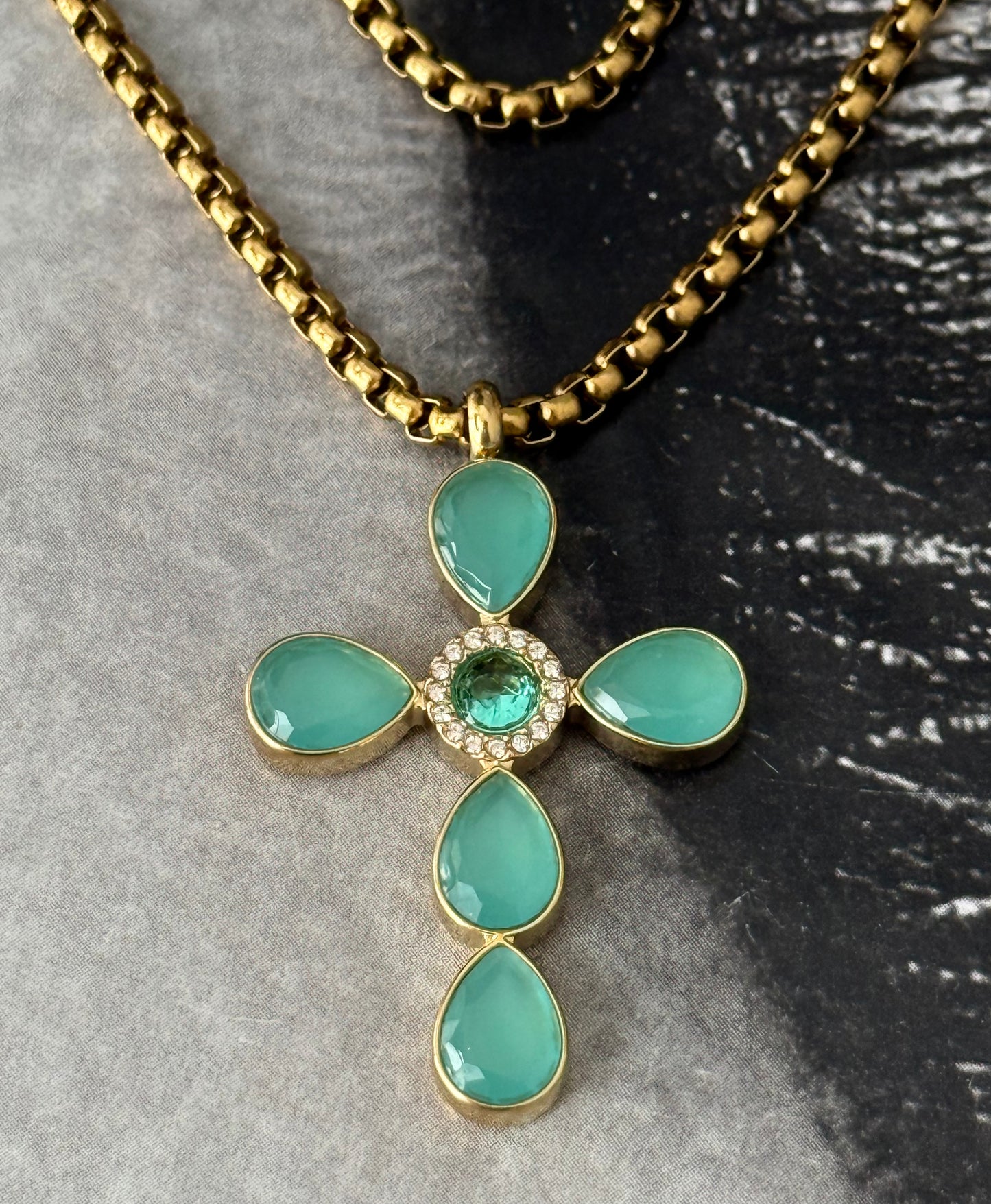 TURQUOISE GLOW CROSS NECKLACE