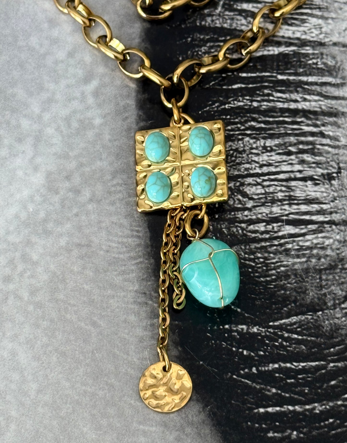 TURQUOISE MOSAIC CHARM NECKLACE