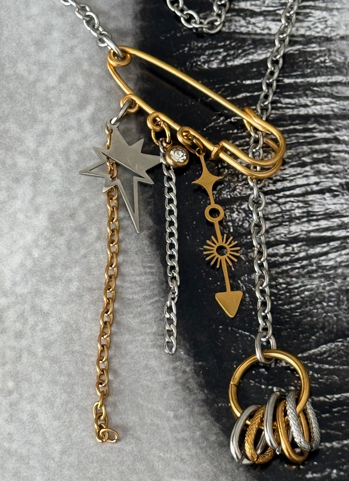 PIN & CHARMS NECKLACE