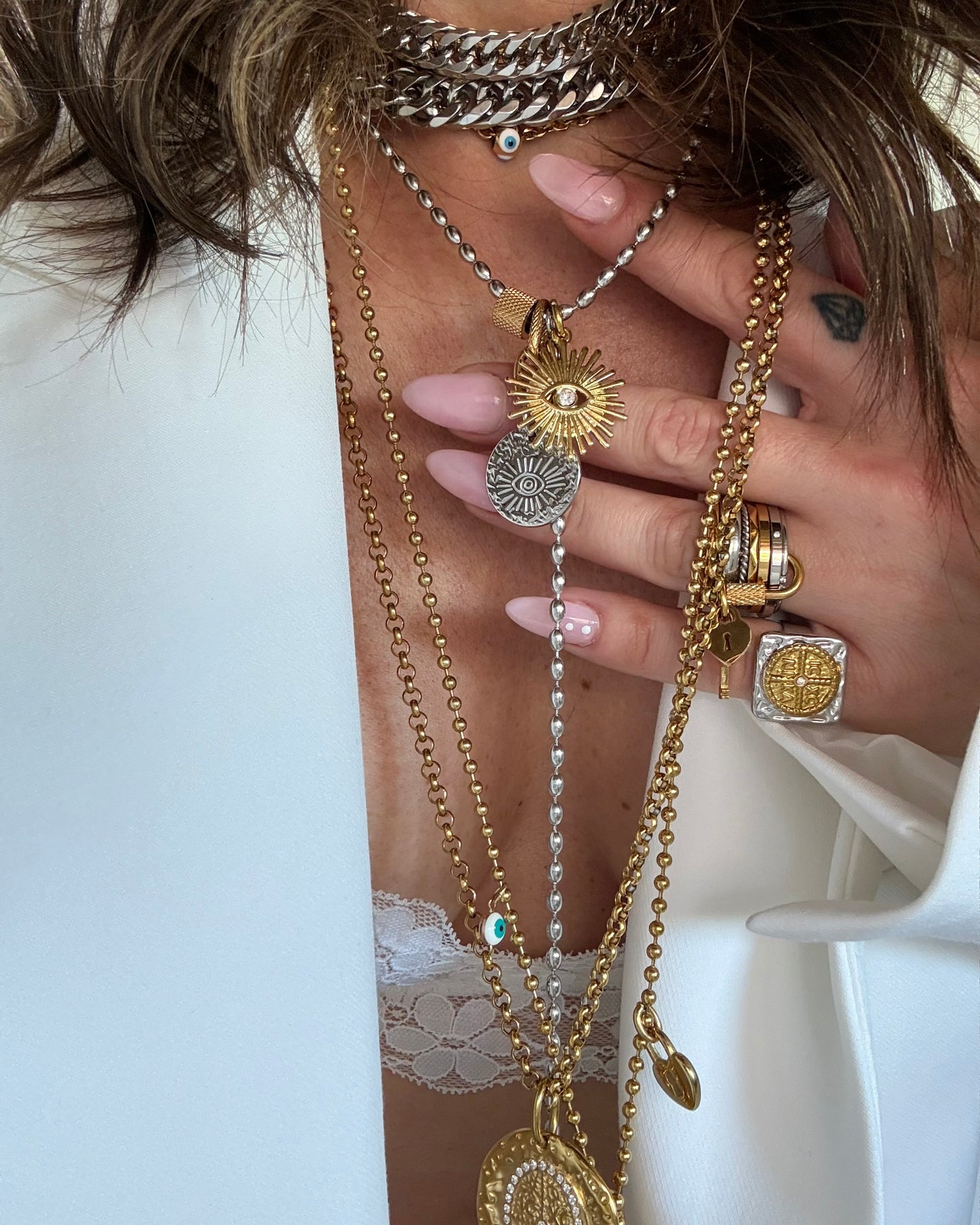 GOLD & SILVER EYE DROP NECKLACE
