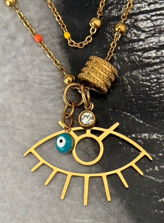 COLOURFUL EYE LAYER NECKLACE