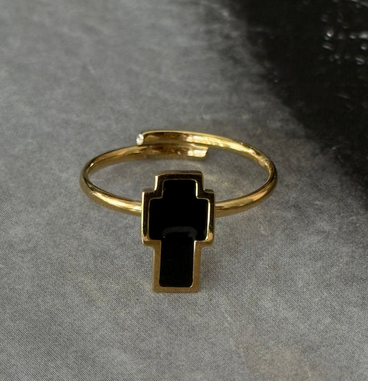 BLACK CROSS ADJUSTABLE RING