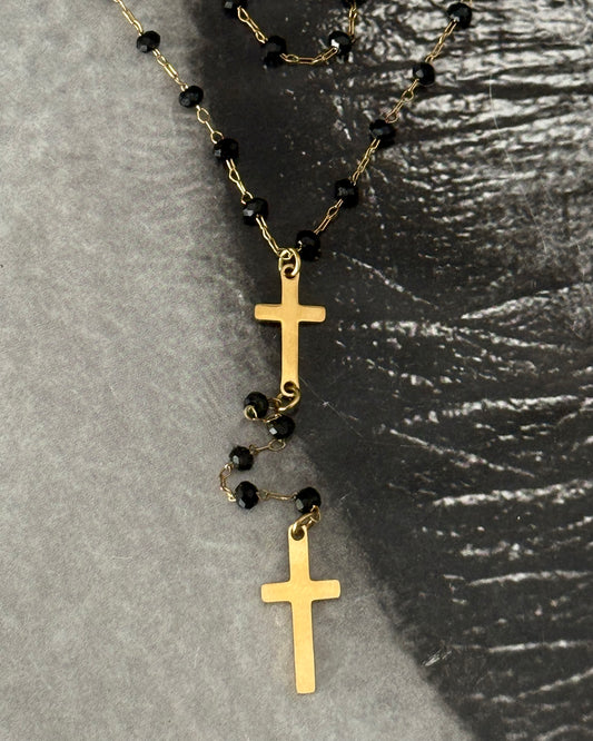 BLACK CROSS TIE NECKLACE